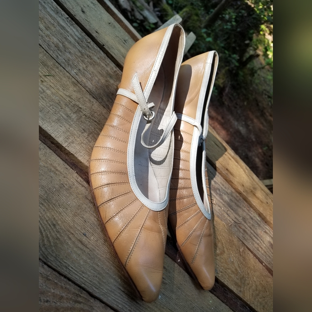 Size 8 MARE high heel shoes gold brown leather Italy ladies pointed toe 39.5 eu